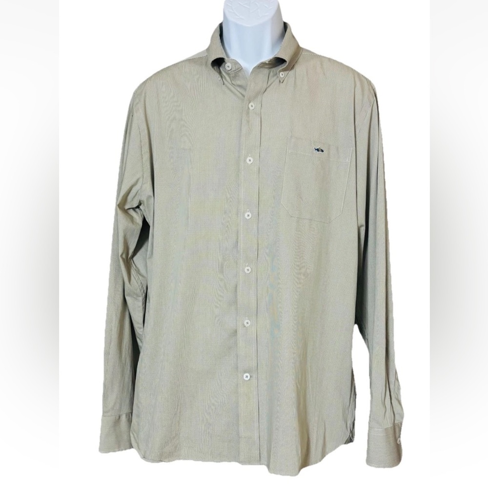 Fish Hippie Shirt Mens Large Tan Neutral Check Solace Collection Button Down